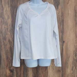 Exertek Women's White Long Sleeve Tee V-neck Top L